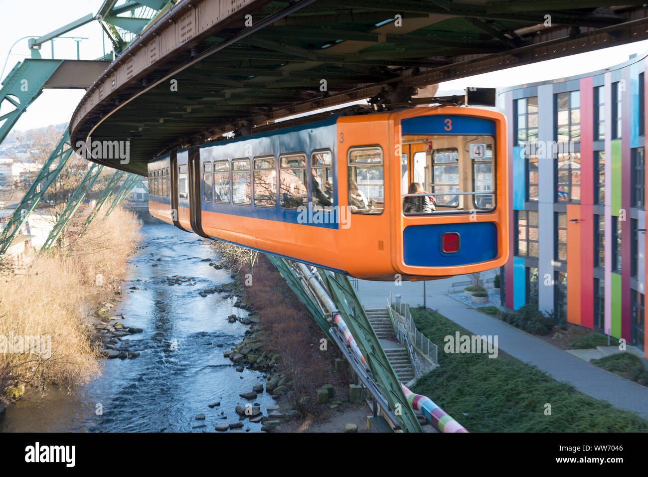 Germany, North Rhine-Westphalia, Wuppertal, the Wuppertal suspension  railway is a public transport system that was opened on 1 March 1901,  vehicle of the type 1972 / GTW 72 Stock Photo - Alamy