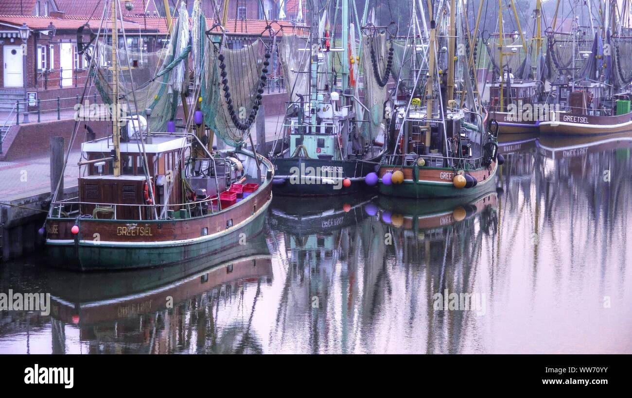 Crab cutter in the harbor of Greetsiel, East Frisia, Lower Saxony, Germany Stock Photo