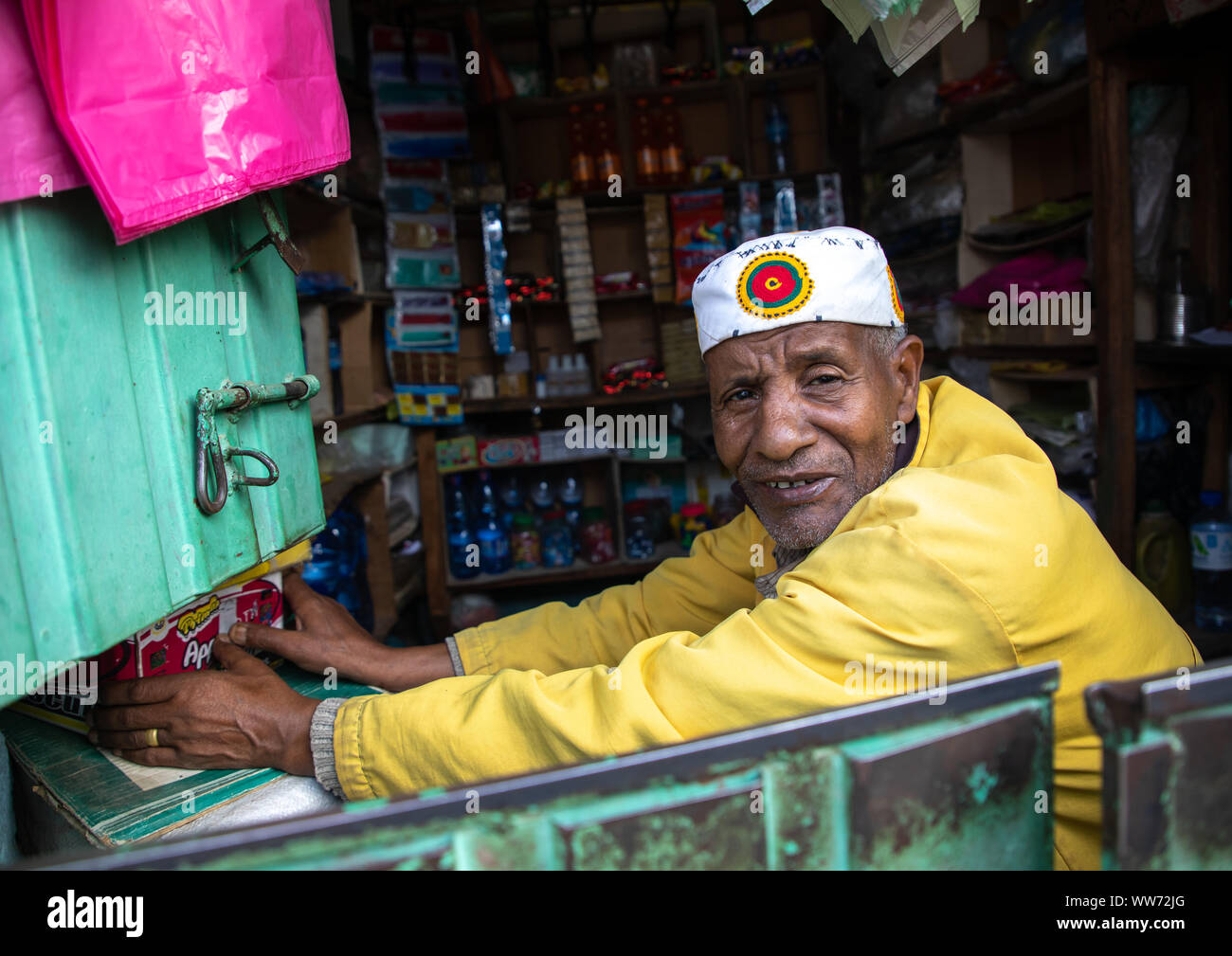 Old ethiopian man in his shop, Harari region, Harar, Ethiopia Stock ...