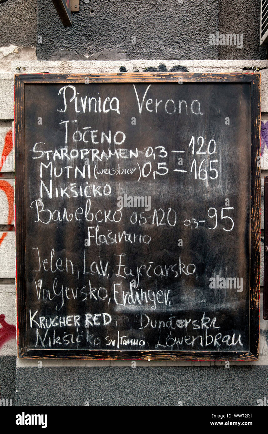 Blackboard, writing, Belgrade, Serbia Stock Photo