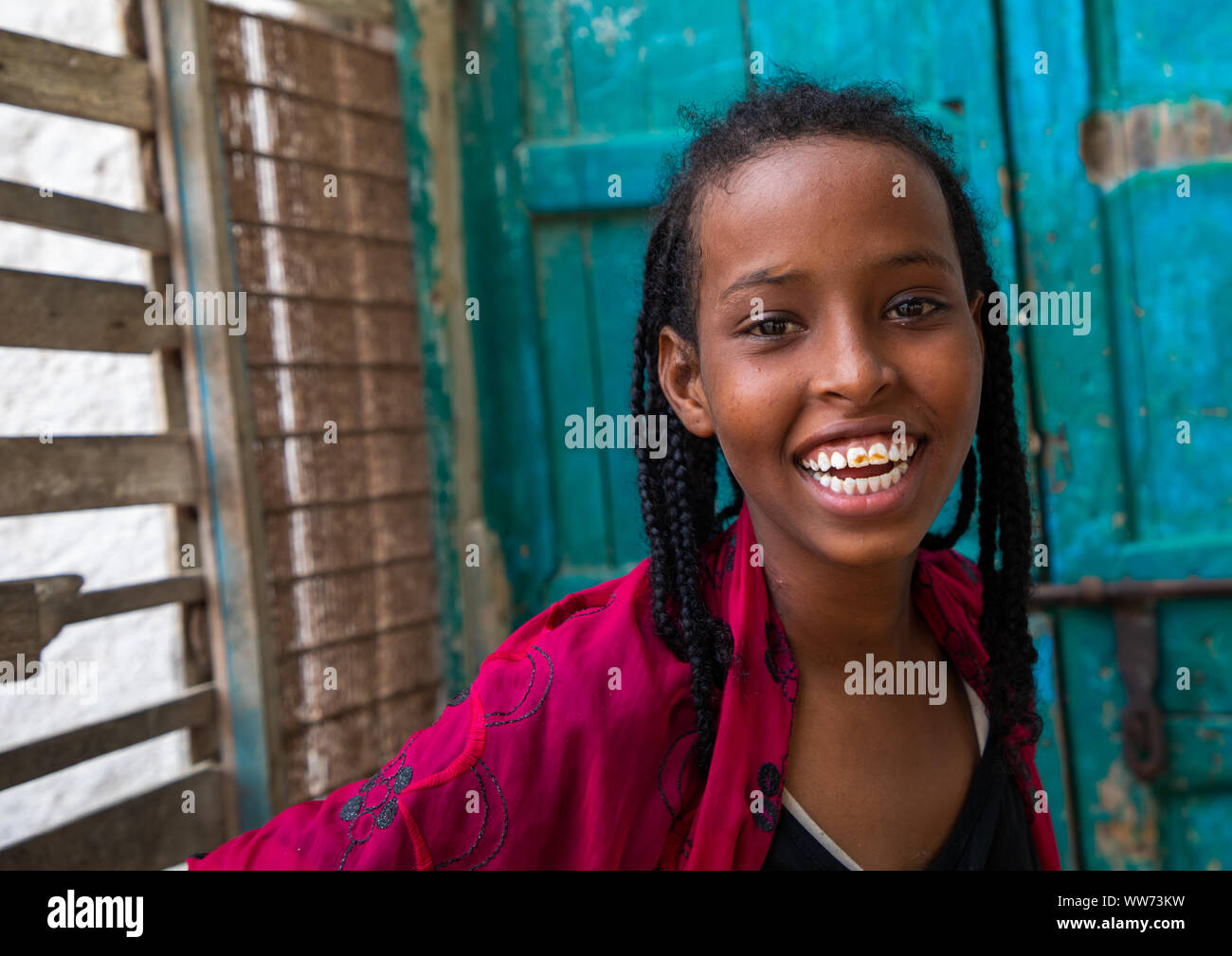Portrait of a smiling somali girl, Sahil region, Berbera, Somaliland Stock Photo