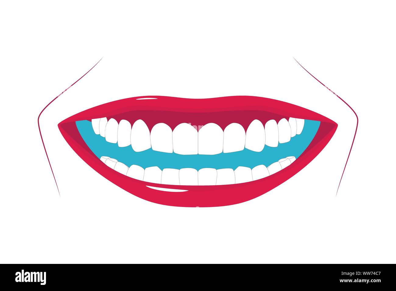 Female healthy teeth with wide shiny smile. Stock Vector