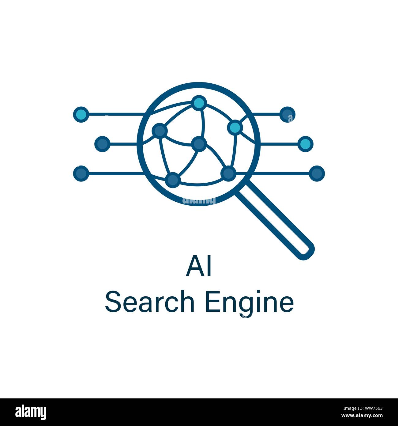 Magnifying glass icon with neural network inside Stock Vector Image