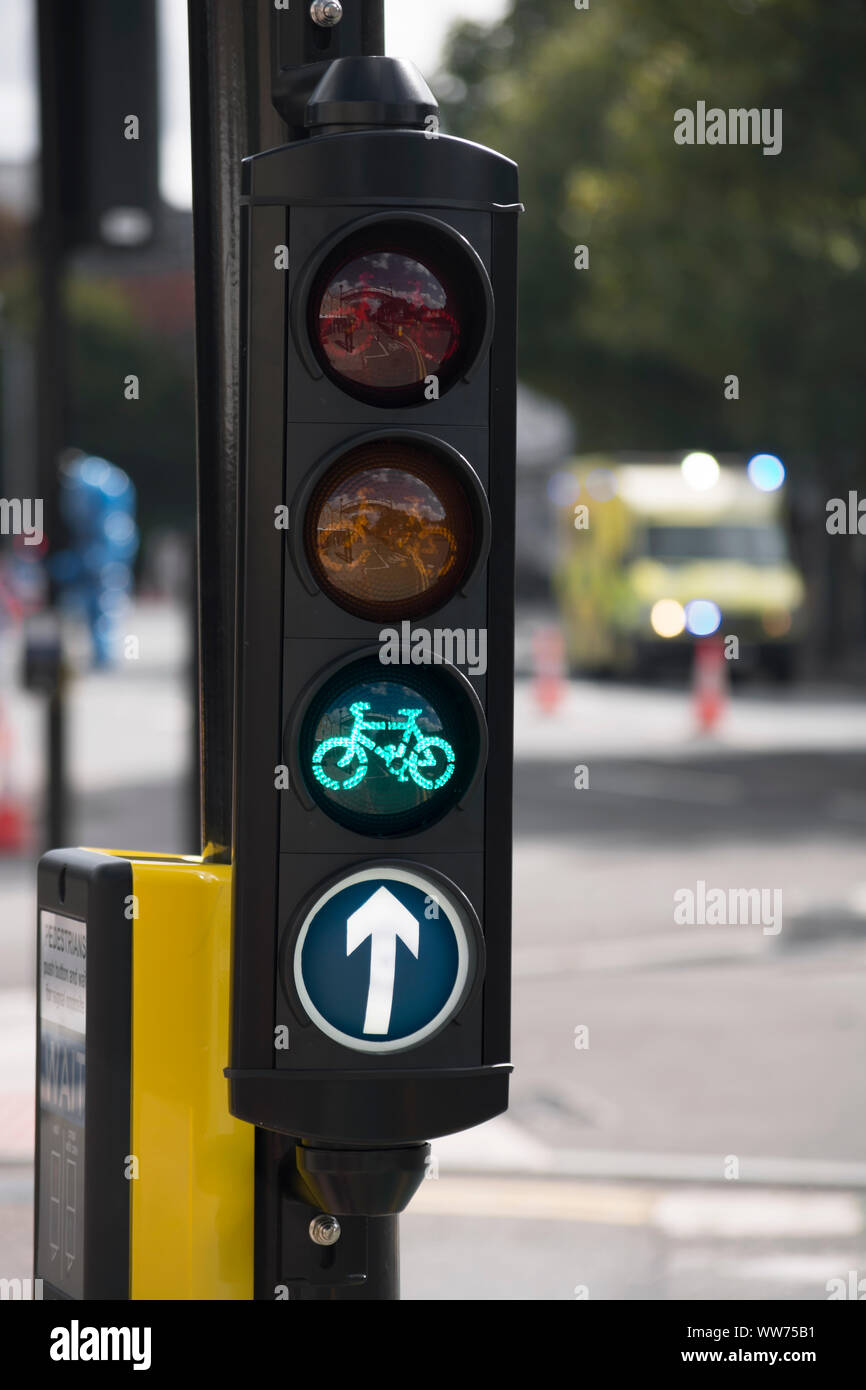 cycle traffic light showing green in kingston upon thames, surrey