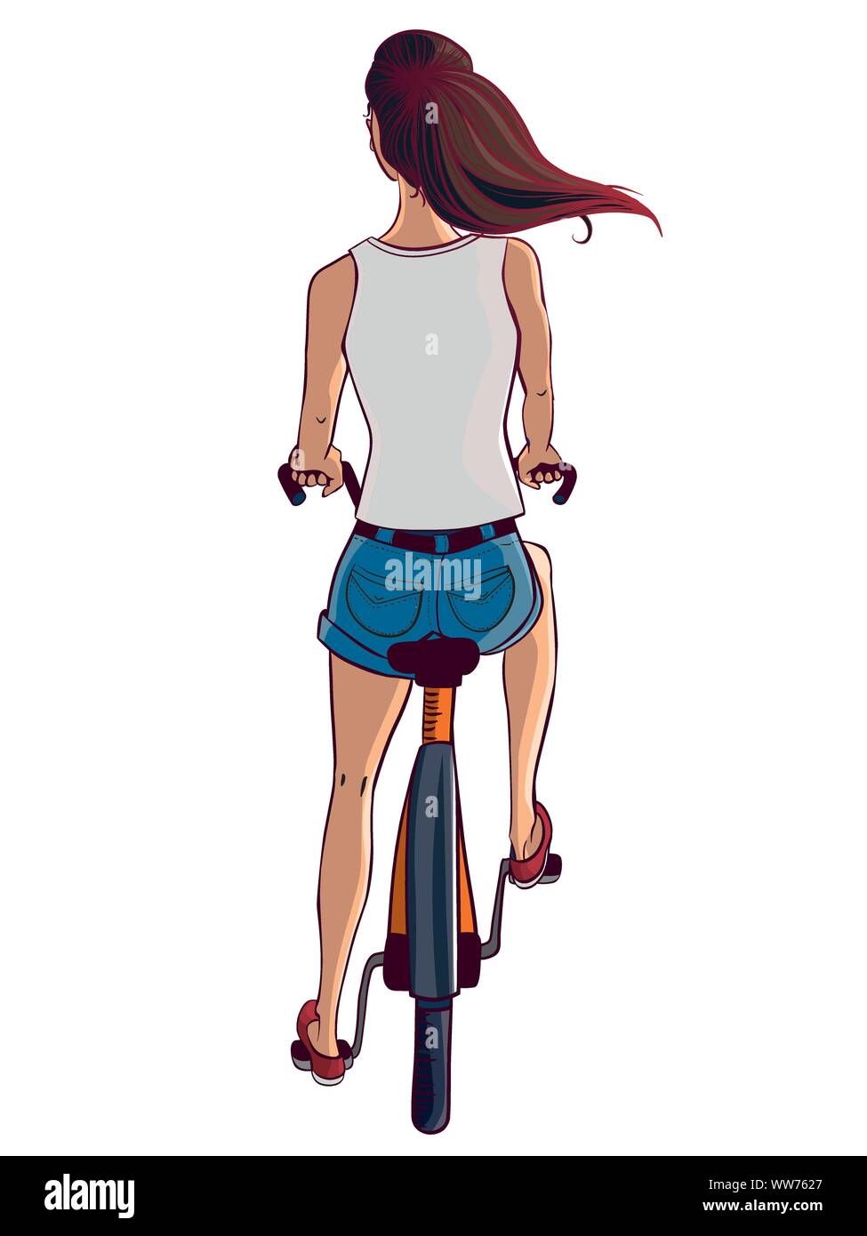 Vector illustration of a biking girl on white background Stock Vector