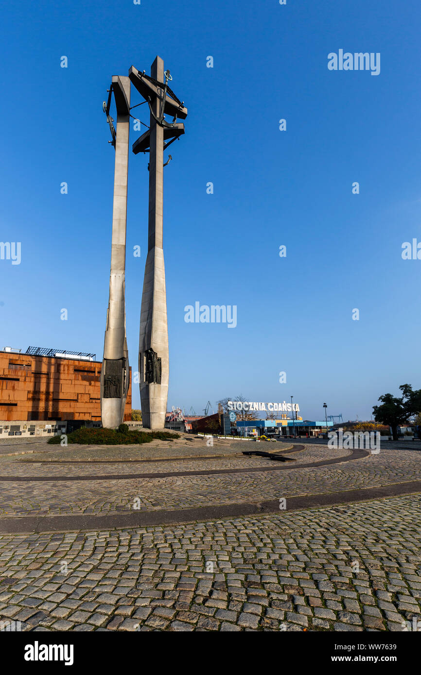 Europe, Poland, Pomerania, Gdansk / Danzig, Monument to the Fallen Shipyard Workers of 1970 Stock Photo