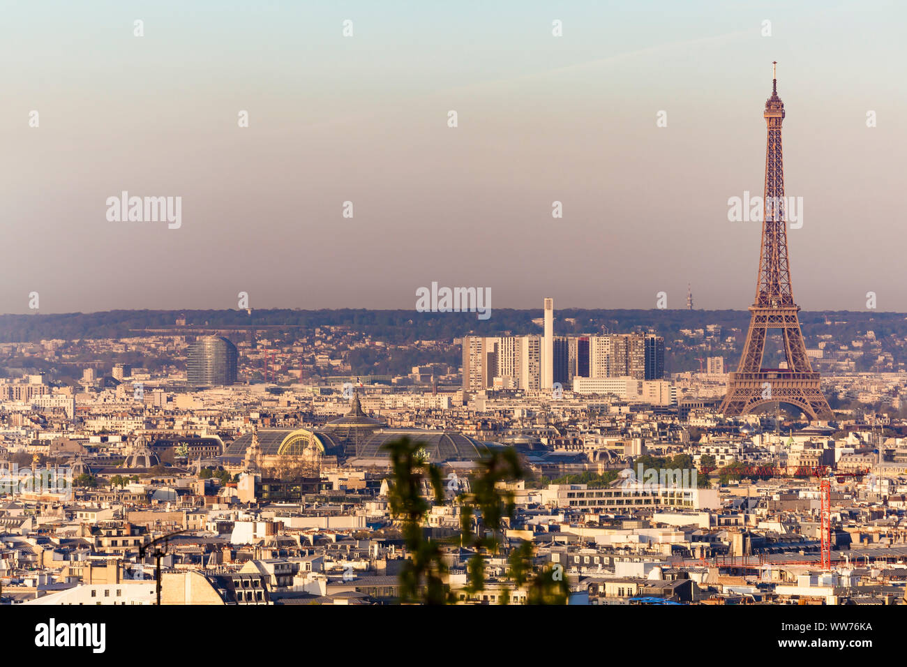 France, Paris, city centre, view from Montmartre, cityscape, skyline, Eiffel Tower Stock Photo