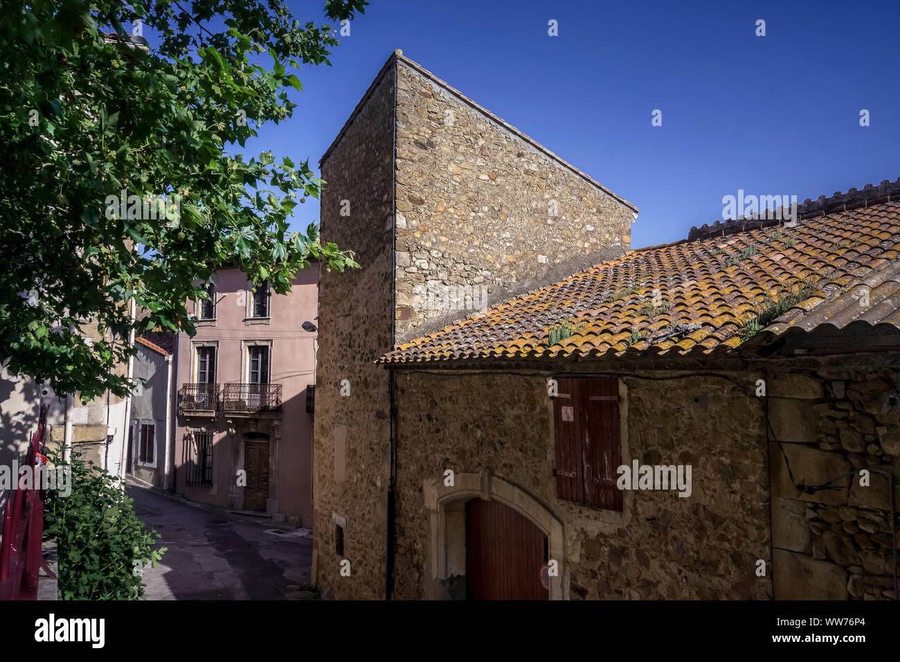 Village centre of Saint AndrÃ© de Roquelongue, springtime, Aude Department, Occitanie Region, France Stock Photo