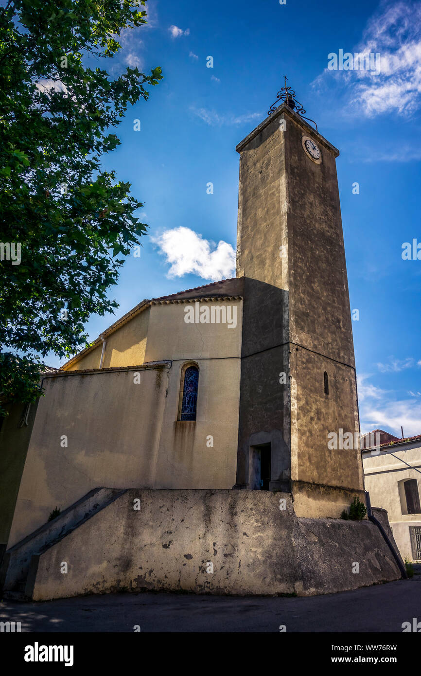 Church of Saint AndrÃ© de Roquelongue, parish church, Roman style, Aude Department, Occitanie Region, France Stock Photo