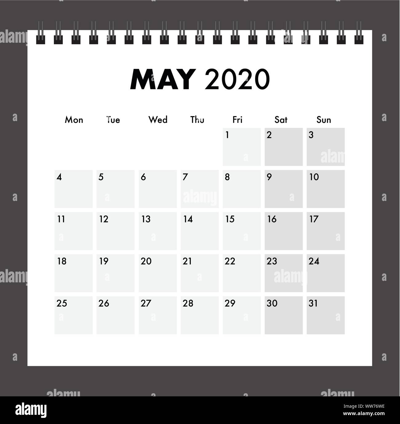 A 2020 calendar with wire bind Stock Vector