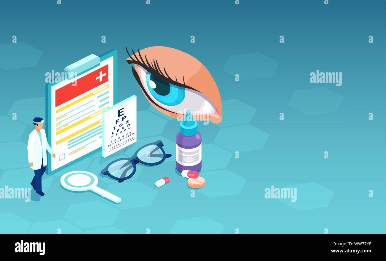 Isometric vector of ophthalmologist doctor ready to perform eyesight check up Stock Vector