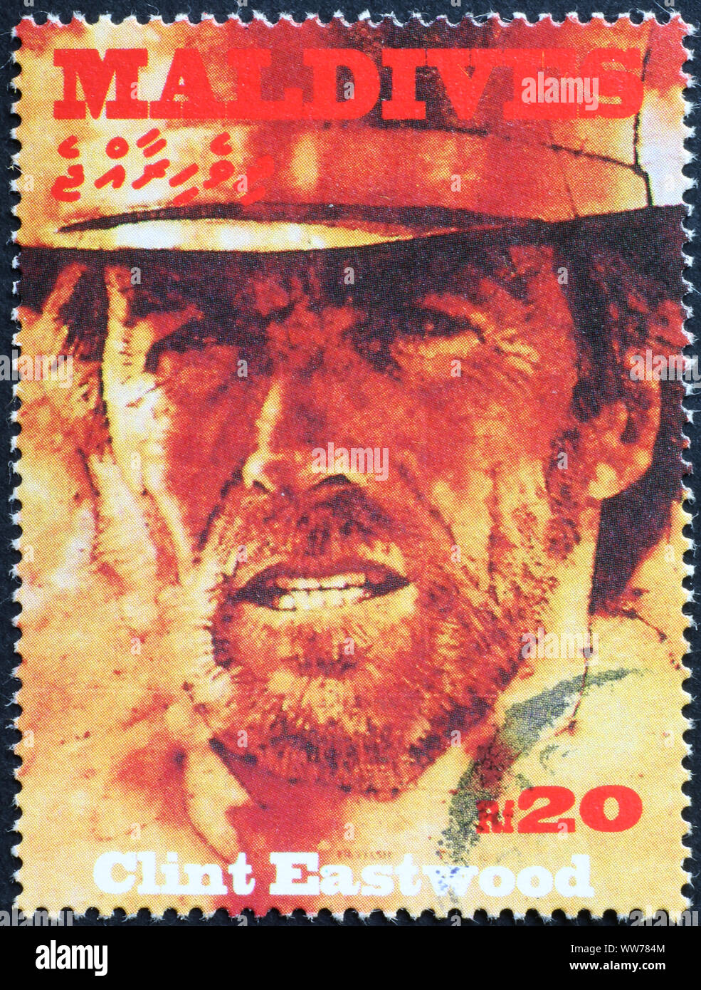 Closeup of young Clint Eastwood on posage stamp Stock Photo