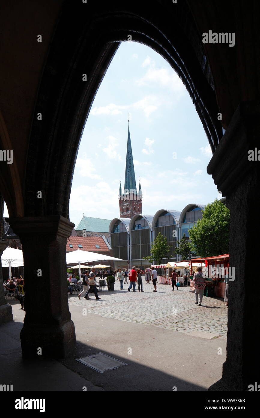 Peek and Cloppenburg department store, Townhall Arcades, Market Square, LÃ¼beck, Schleswig-Holstein, Germany, Europe Stock Photo