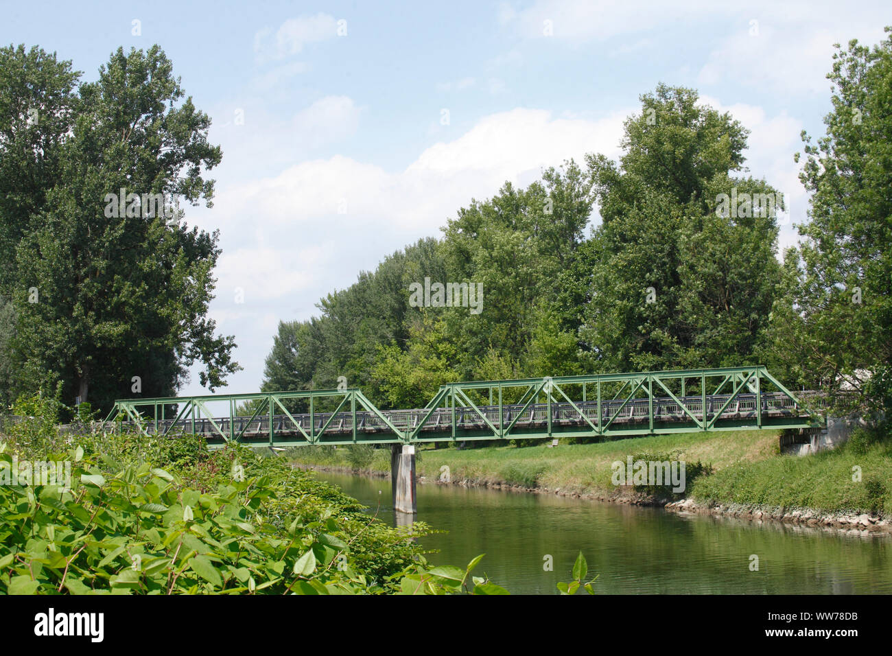 Mangfall River, footbridge, former railway bridge, Site of former Landesgartenschau, Rosenheim, Upper Bavaria, Bavaria, Germany, Europe Stock Photo