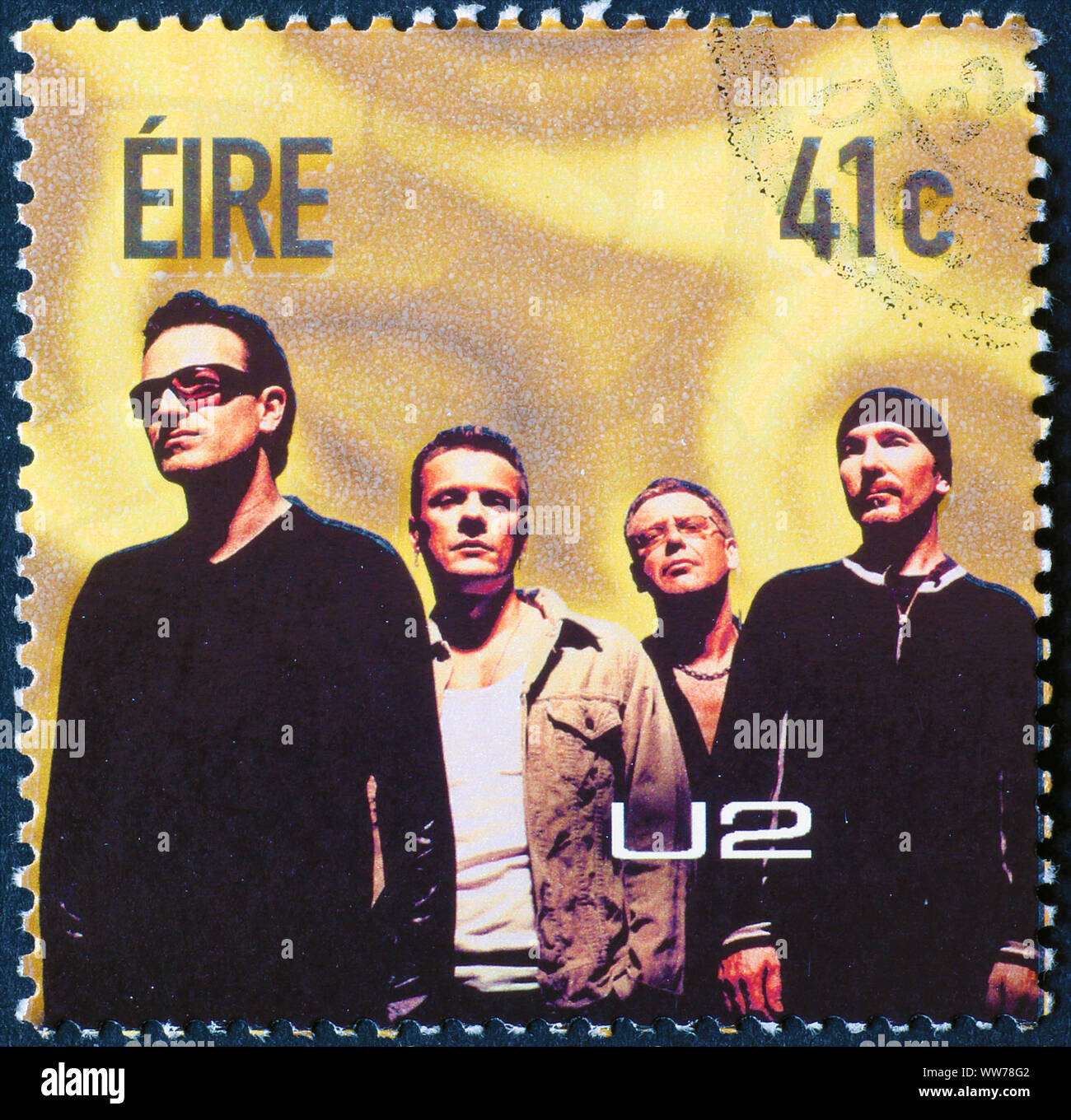 The U2 on irish postage stamp Stock Photo