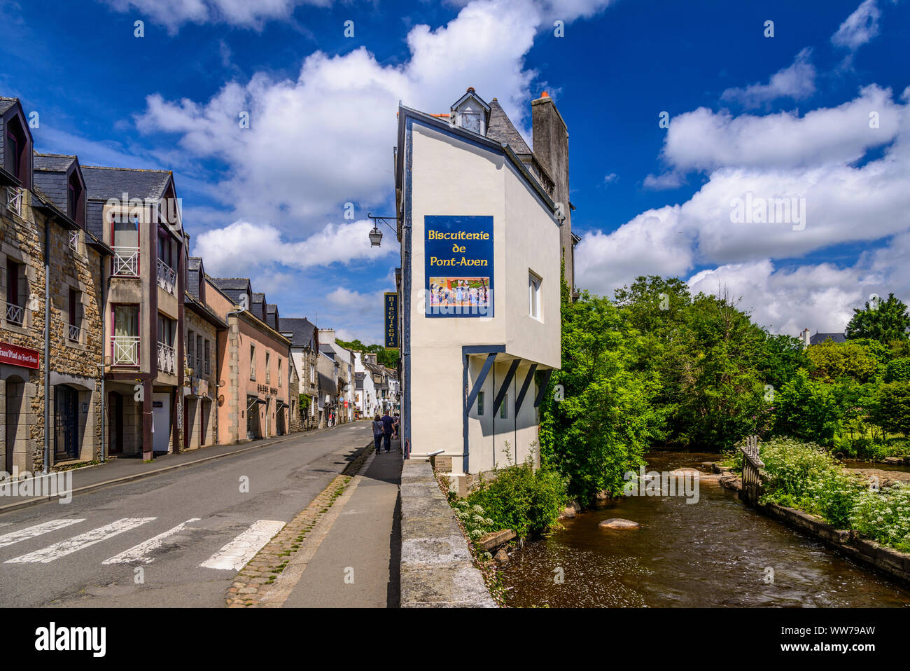 France, Brittany, FinistÃ¨re Department, Pont-Aven, Rue du Port, Biscuiterie de Pont-Aven Stock Photo