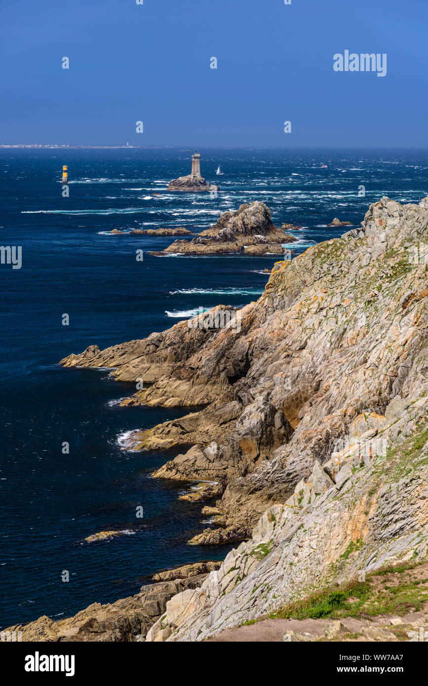 France, Brittany, FinistÃ¨re Department, Plogoff, Pointe du Raz with La Plate and La Vieille lighthouses Stock Photo