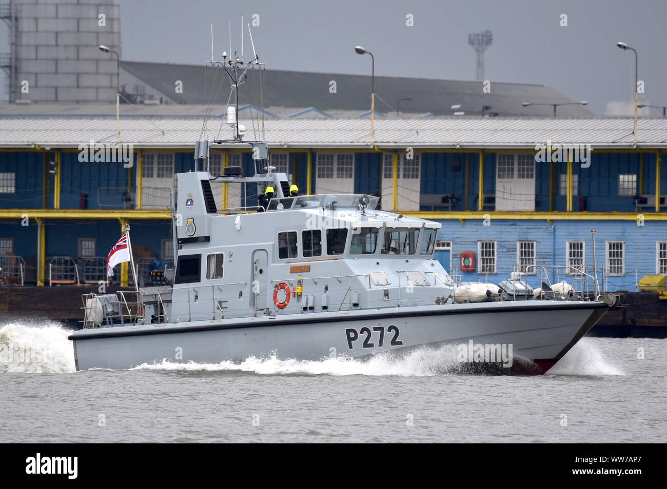 HMS Smiter is an Archer-Class patrol vessel of the Royal Navy. The vessel is also used to train officer-cadets. photographed on the Thames. Stock Photo