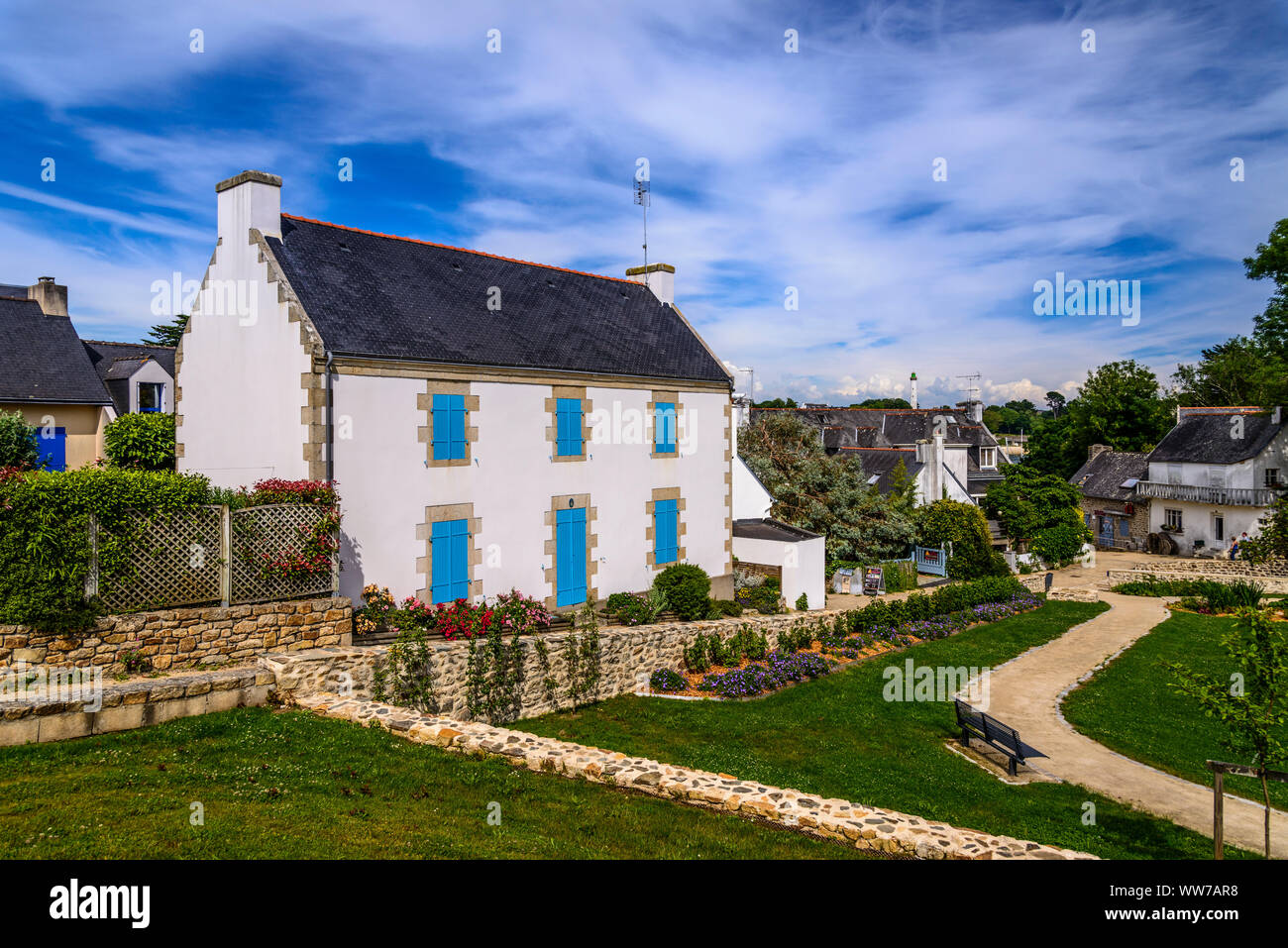 France, Brittany, FinistÃ¨re Department, Sainte-Marine, park near access to port Stock Photo