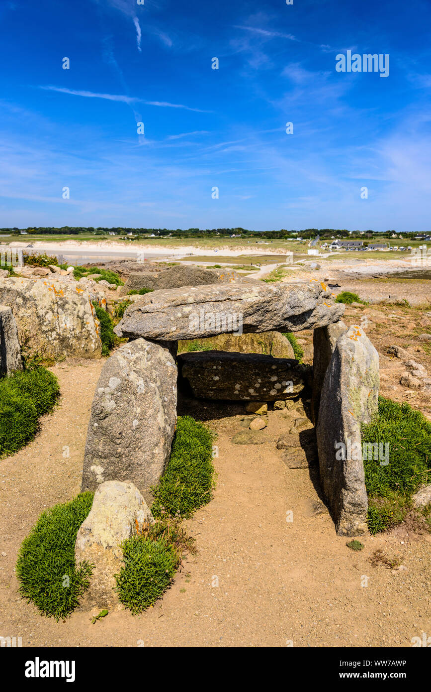 France, Brittany, FinistÃ¨re Department, Plomeur, Pointe de la Torche, burial mounds, dolmens Stock Photo