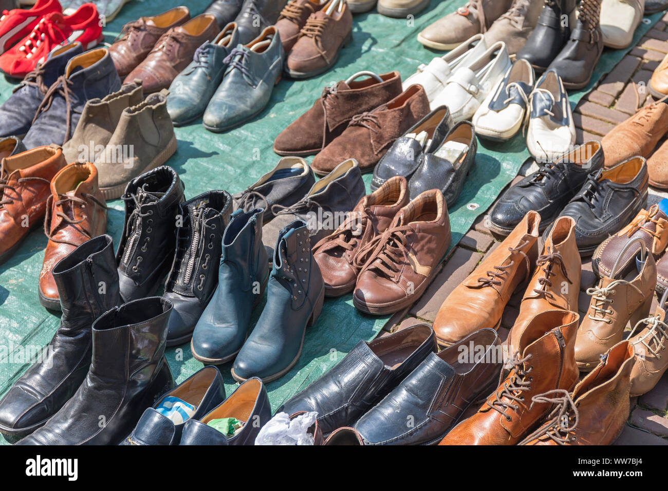 Used Shoes and Boots at Flea Market Stock Photo Alamy
