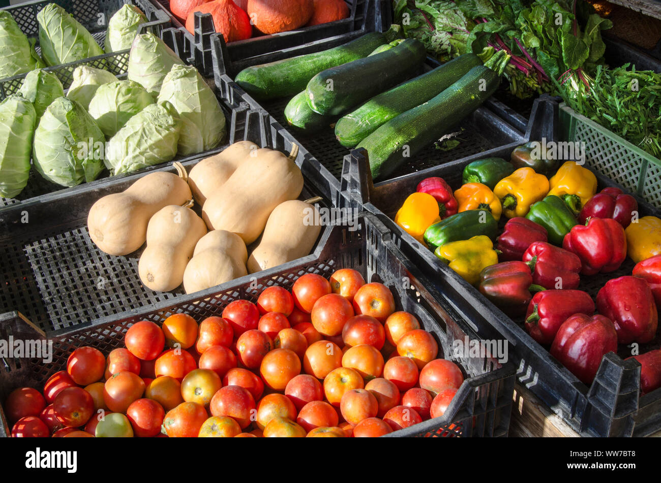 Fresh vegetables at the Viktualienmarkt in Munich, Bavaria, Germany