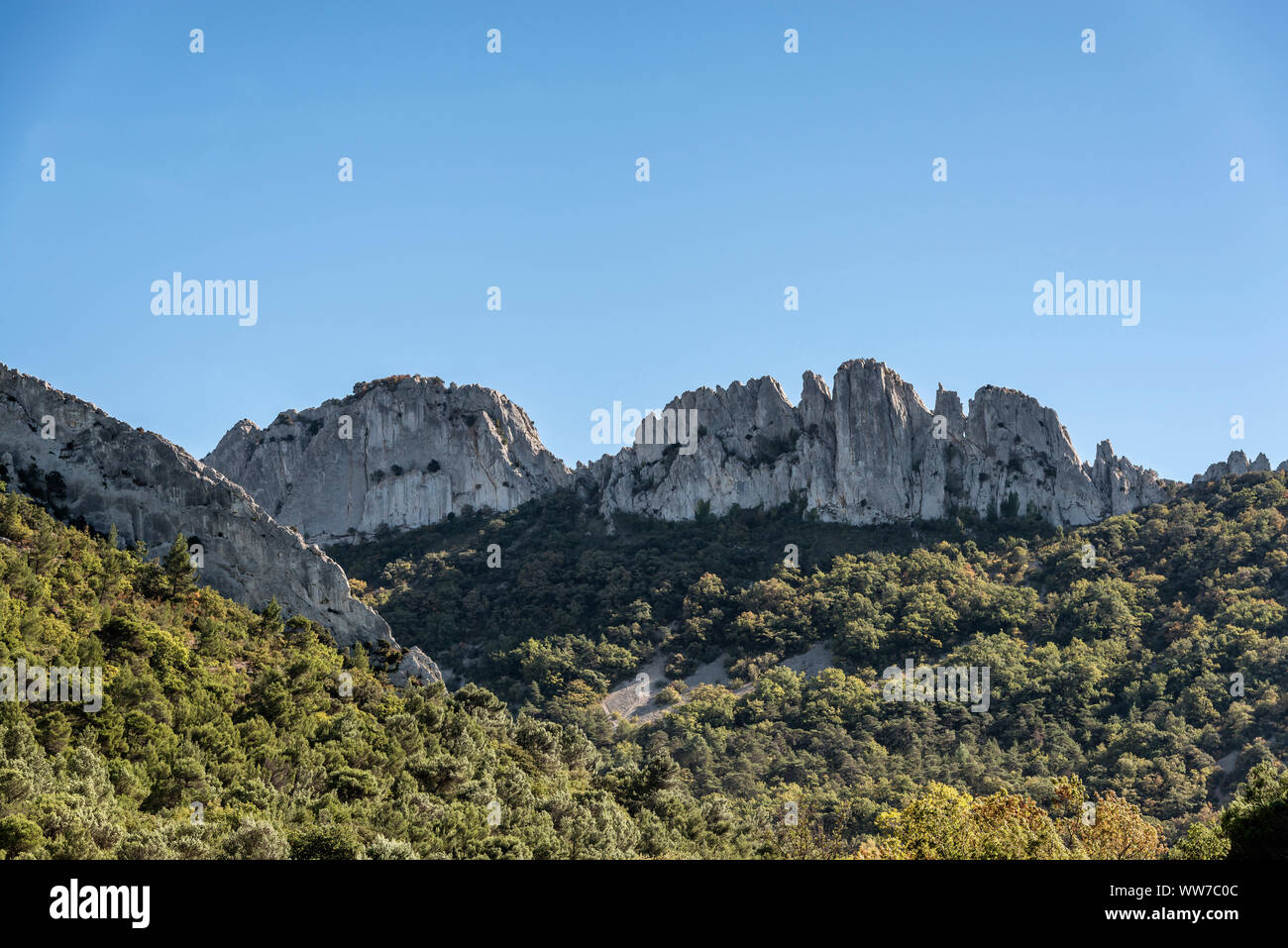 Gigondas, Provence, Provence-Alpes-Cote d'Azur, France, Dentelles de Montmirail Stock Photo