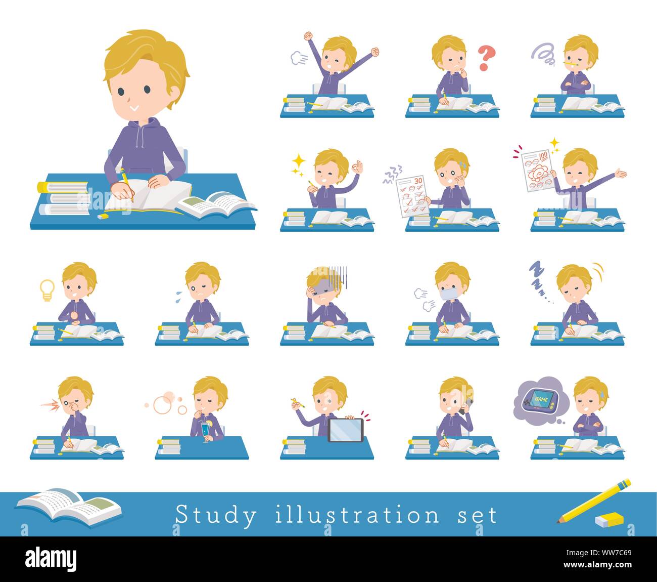 Lever La Main En Classe En Anglais A set of boy on study.There are various emotions and actions.It's vector  art so it's easy to edit Stock Vector Image & Art - Alamy