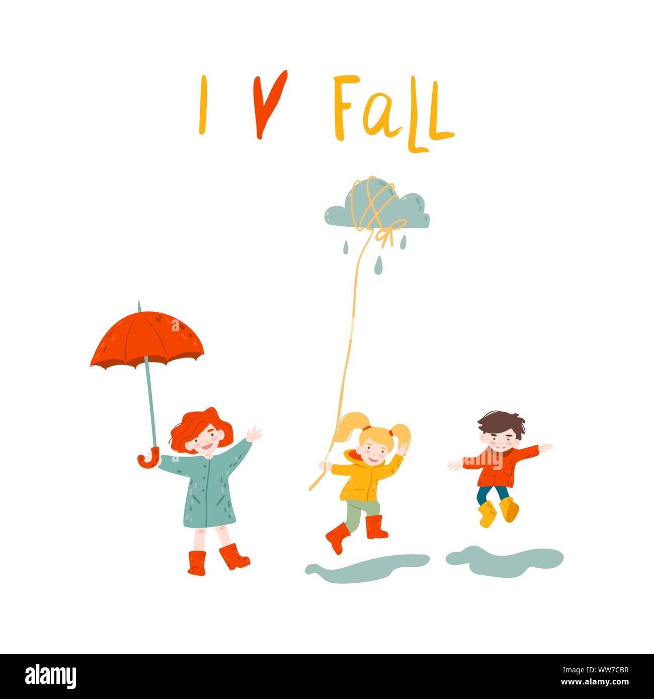 Funny children jump in puddle a flat cartoon Vector Image