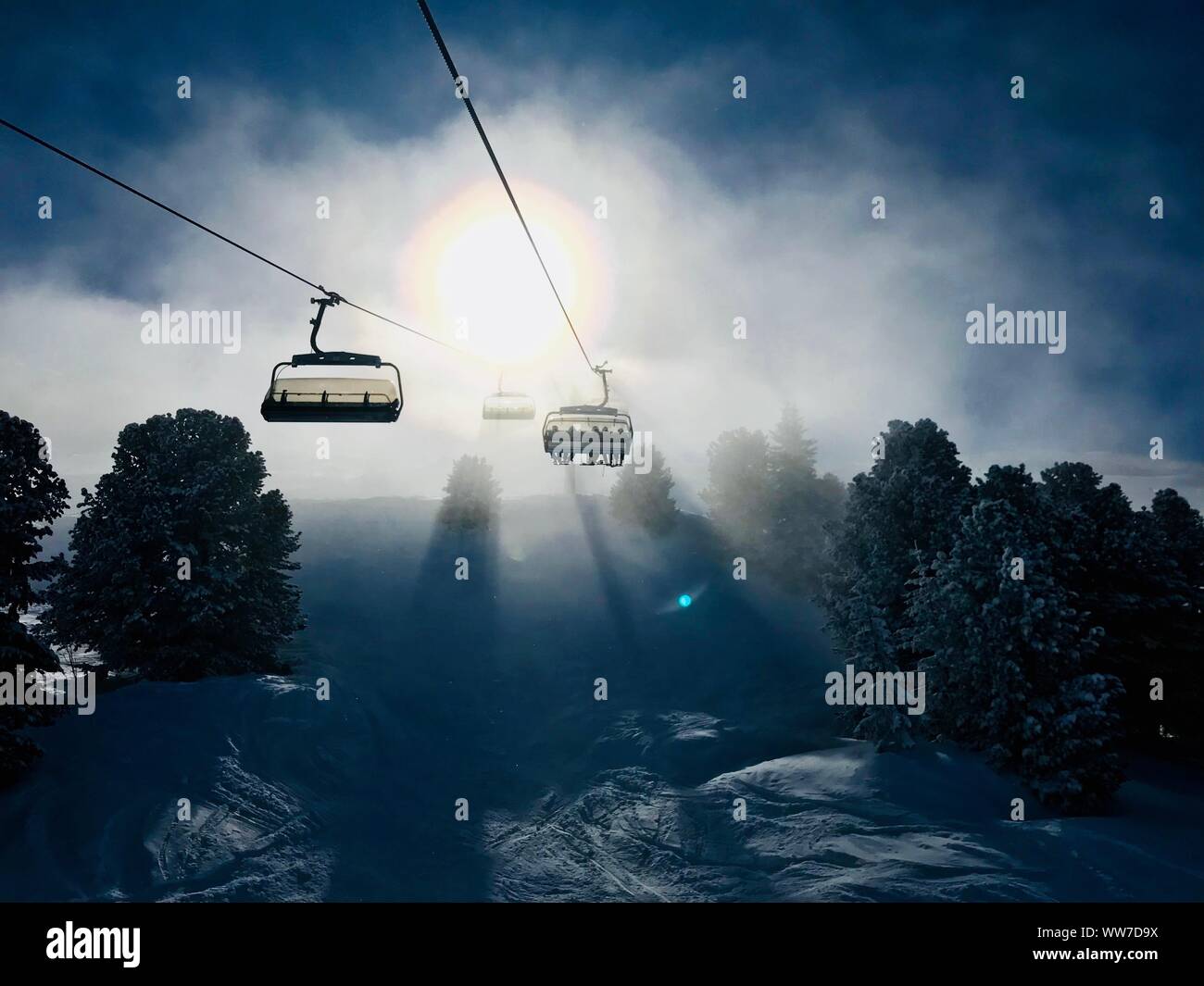 Ski area, ski swing, chair lift Stock Photo - Alamy