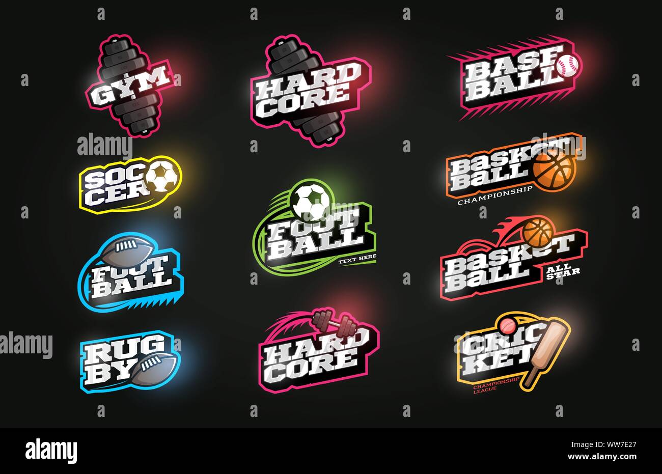 Retro style sport logo set. Modern professional Typography Soccer