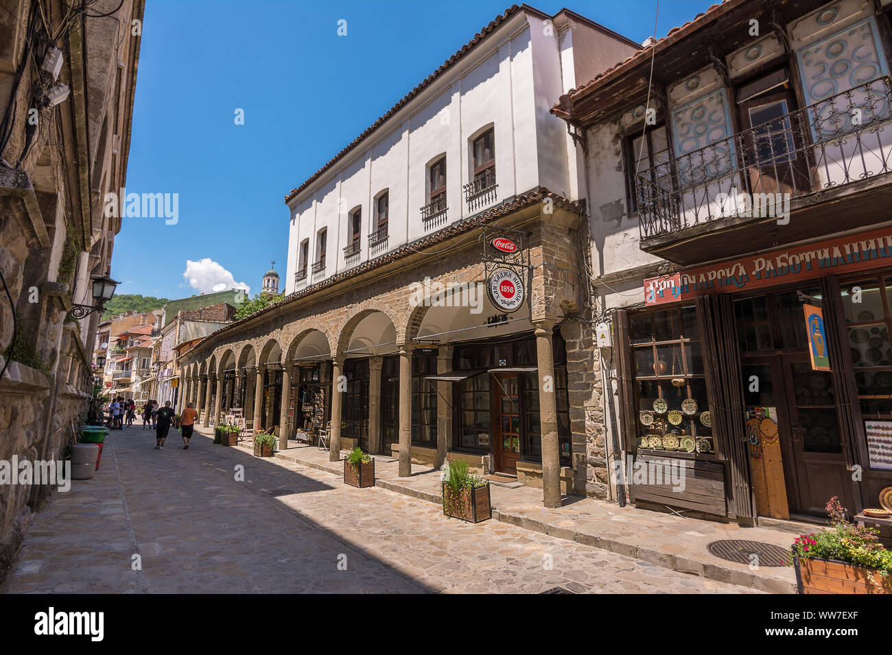 VELIKO TARNOVO, BULGARIA - 20 June 2019: a tourist street with people in the center of Veliko Tarnovo on a sunny day Stock Photo
