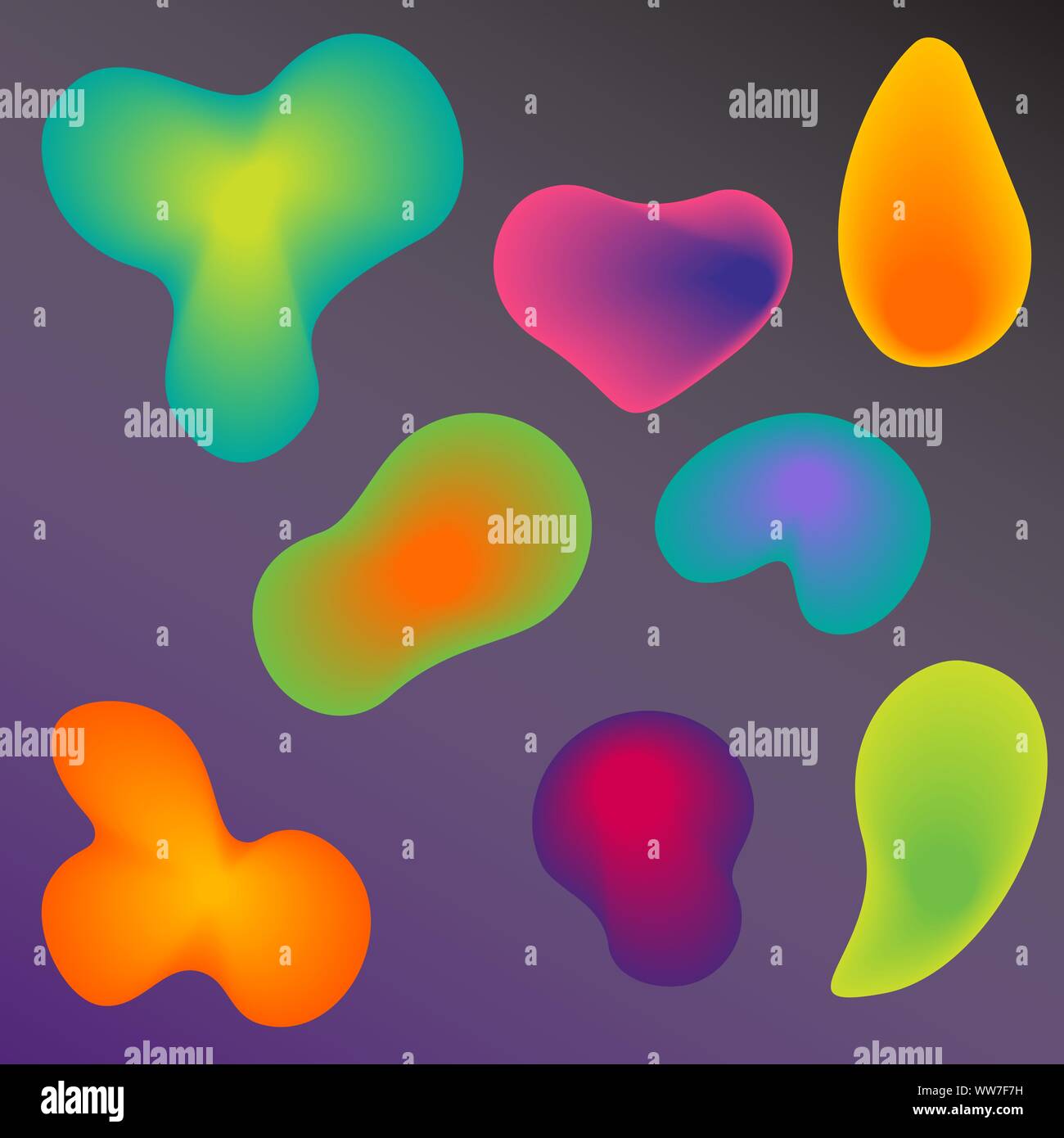 Fluorescent colors bubbles set  EPS10. Organic shape trendy 3d vector. Stock Vector