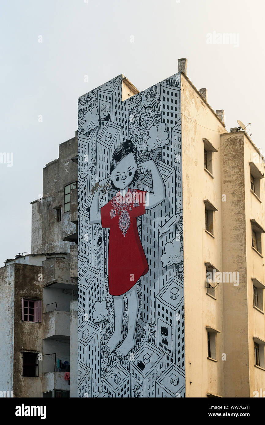 Morocco, Casablanca, facade, mural, symbol picture defiance or noise protection Stock Photo