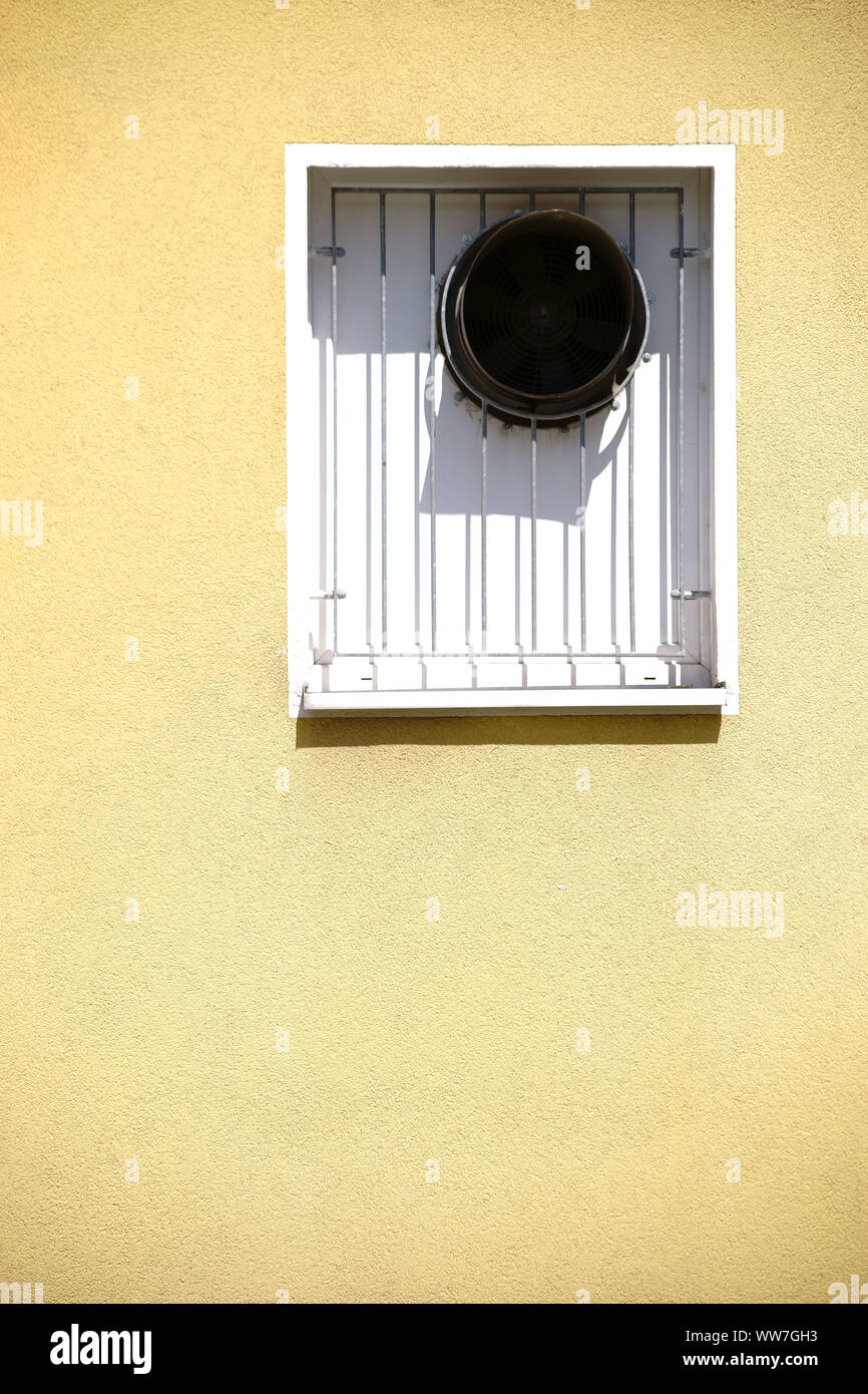 The cooker hoods of a restaurant in a window, Stock Photo