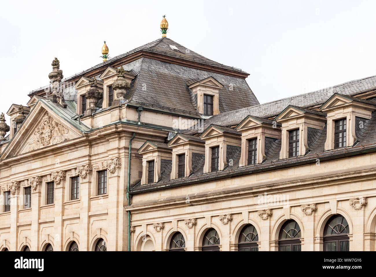 Artful ornaments on the roof of the castle in Fulda, Hesse, Germany Stock Photo