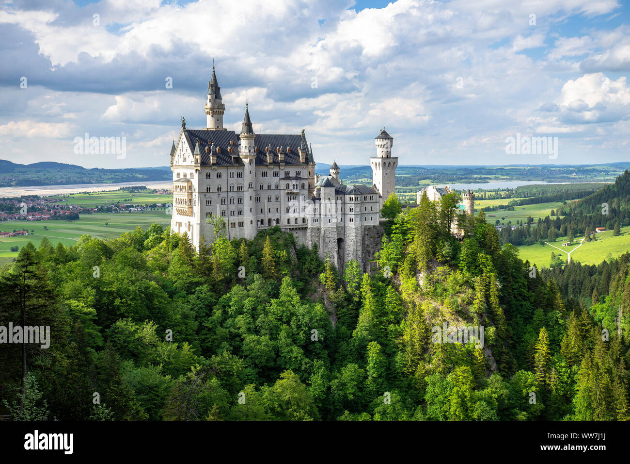 Germany, Bavaria, AllgÃ¤u, FÃ¼ssen, Neuschwanstein Castle in spring Stock Photo