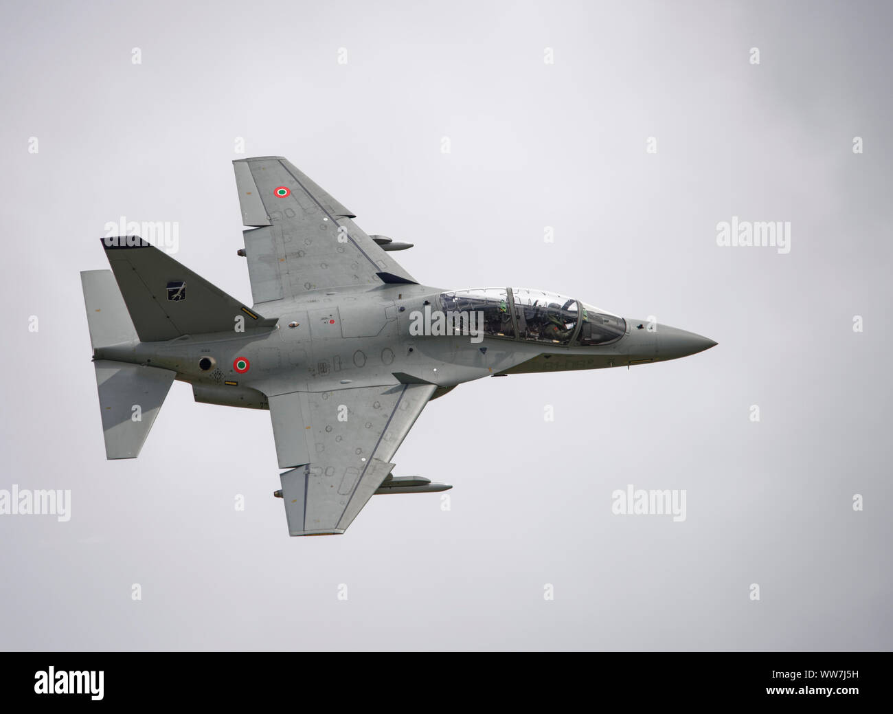 This T-346A Leonardo / Alenia Airmacchi Military Jet Trainer is the Italian Air Force version of the M-346 Training aircraft. seen here at the RIAT Stock Photo