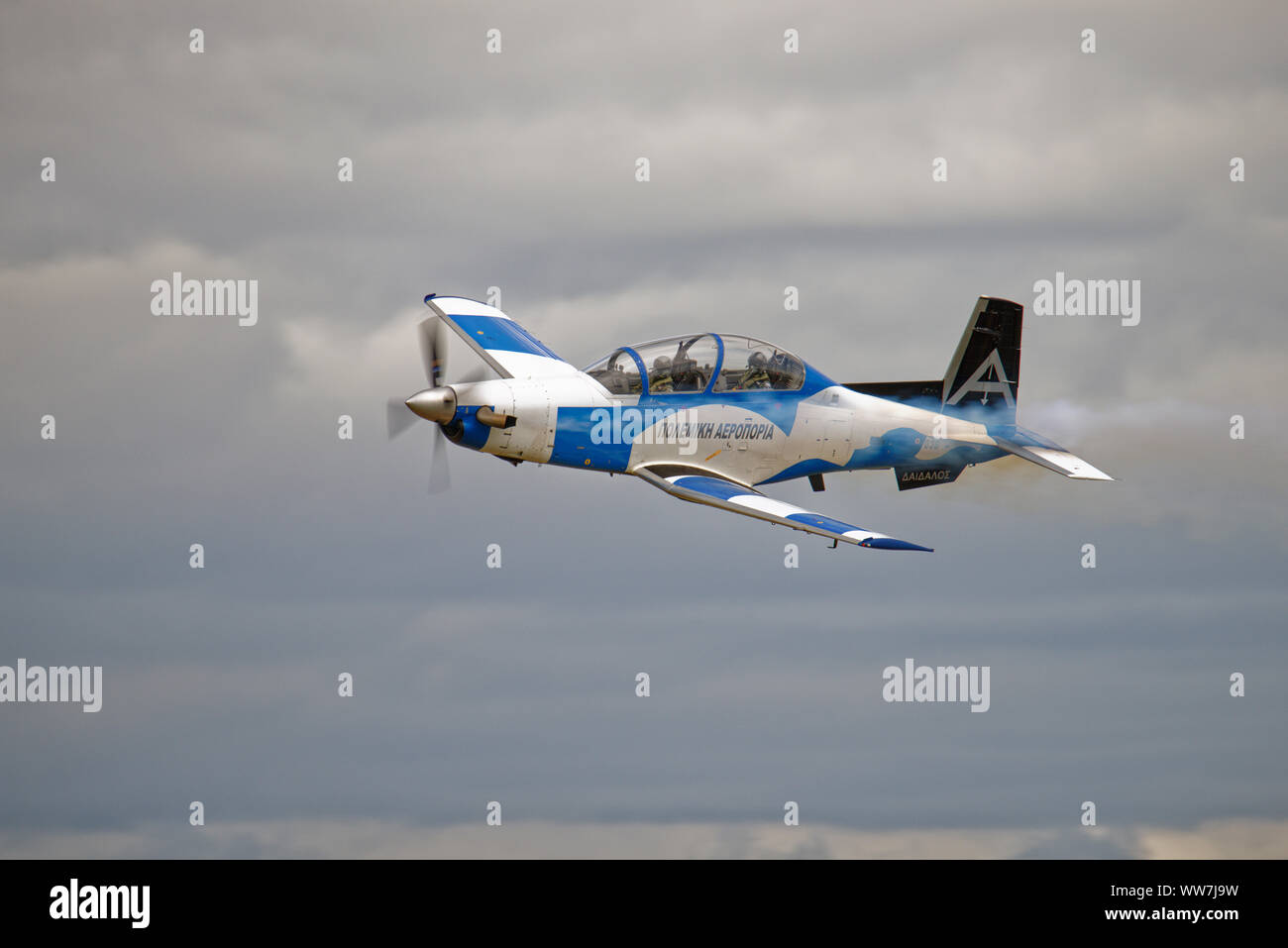 Beechcraft T-6 Texan II Turboprop Training aircraft from Demo Team Daedalus of the Hellenic Armed Forces displays at the RIAT Stock Photo
