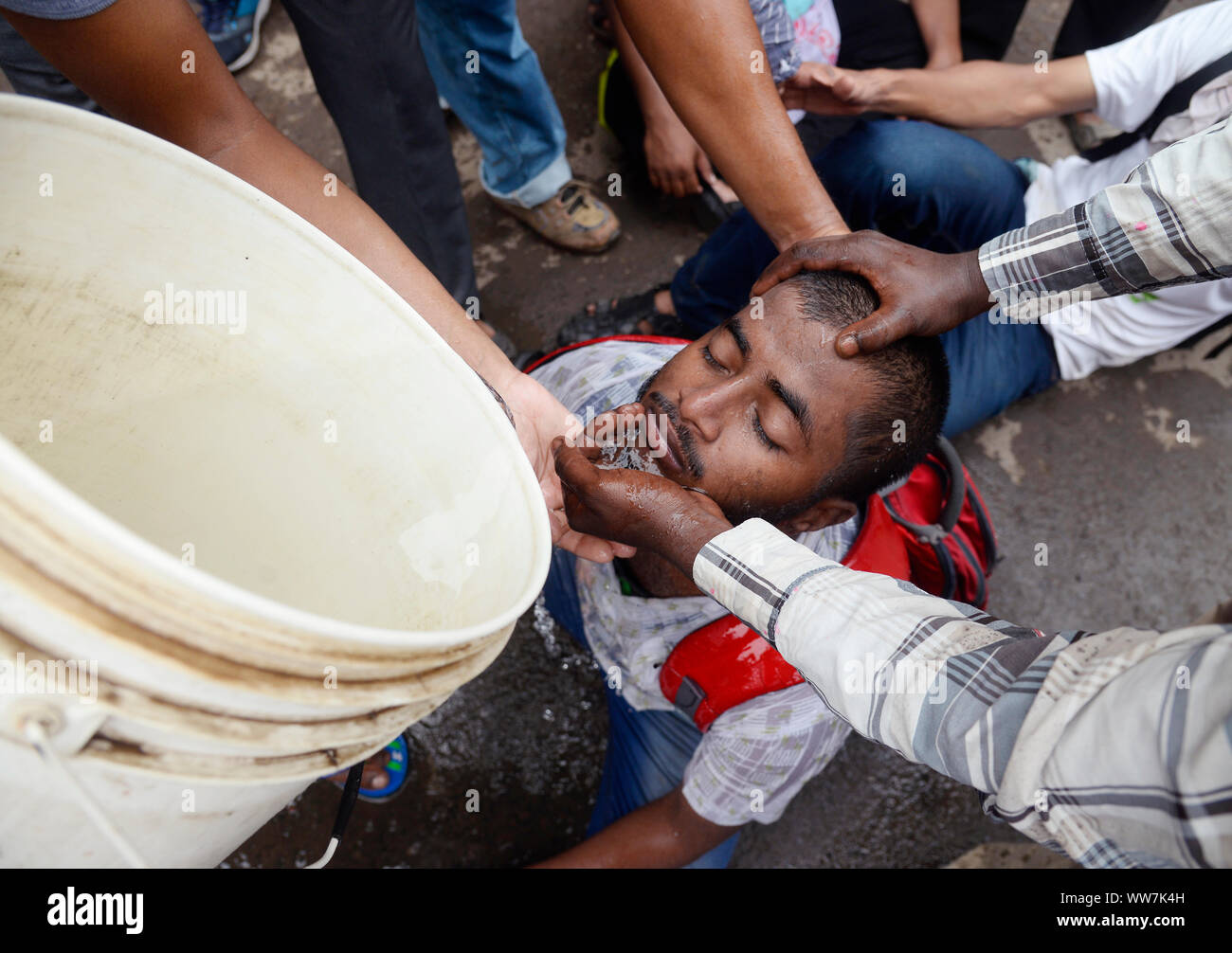 Kolkata, India. 13th Sep, 2019. Left parties youth and student activist injured during Left parties youth and student activist take part in Singur to Nanabbana rally demanding jobs opportunity. (Photo by Saikat Paul/Pacific Press) Credit: Pacific Press Agency/Alamy Live News Stock Photo