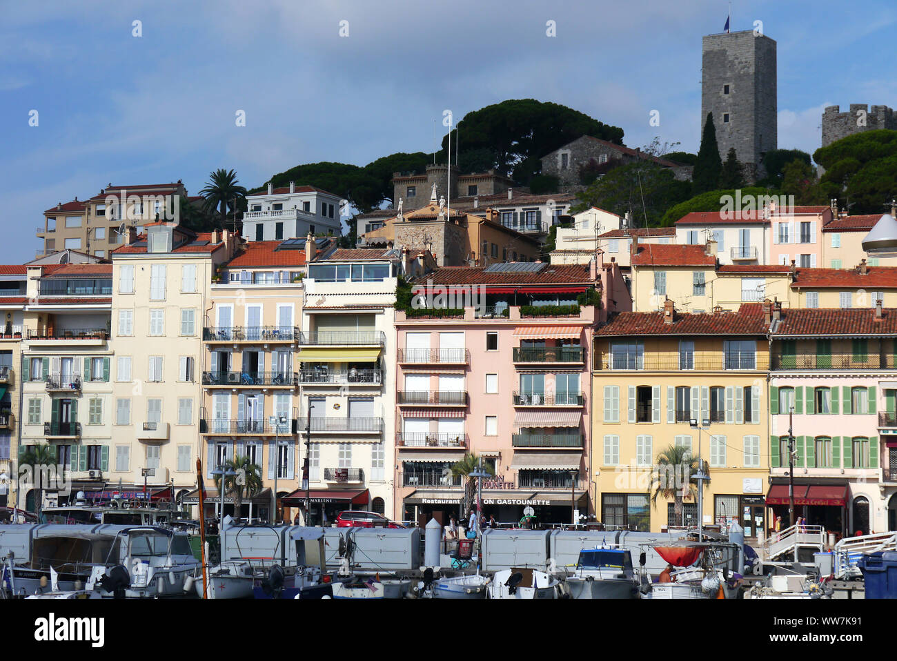 The Castre Museum Tower in the Old Town of Cannes Overlooking the Harbour, Cote d'Azur, France The Castre Museum Tower in the Old Town of Cannes Overlooking the Harbour, Cote d'Azur, France