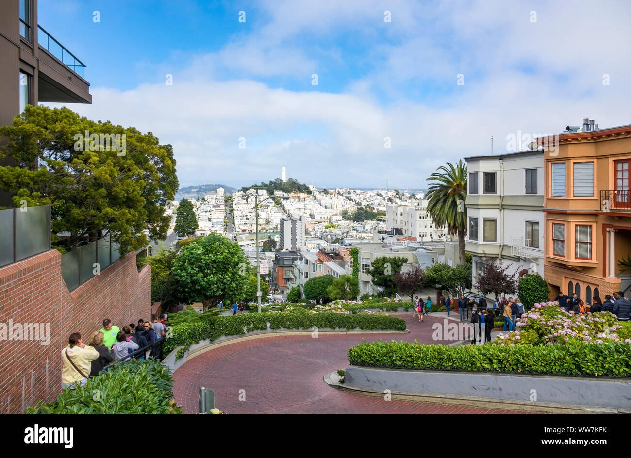 USA, California, San Francisco County, Lombard Street, in the picture the 145-m-long part winding road from the Russian Hill Stock Photo