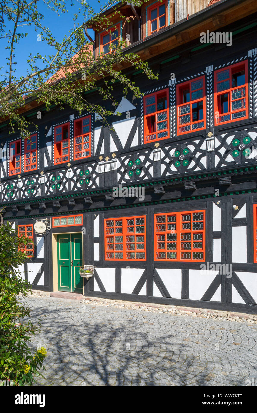 Germany, Thuringia, Suhl Heinrichs, half timbered house in the