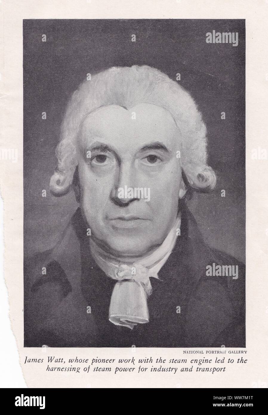 Book plate / print of 'James Watt'. Scottish inventor, mechanical engineer, and chemist. Watt