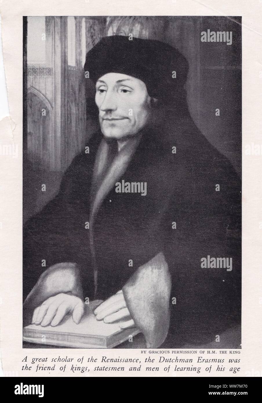 Book plate / print of 'Desiderius Erasmus Roterodamus', Erasmus or Erasmus of Rotterdam.  Dutch philosopher and Christian humanist.  1466 - 1536. Stock Photo