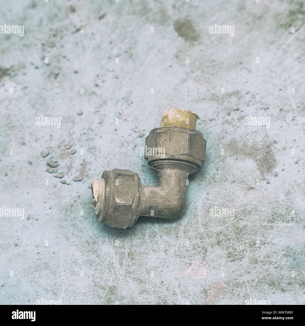 Old used fitting for plastic pipe connection Stock Photo Alamy