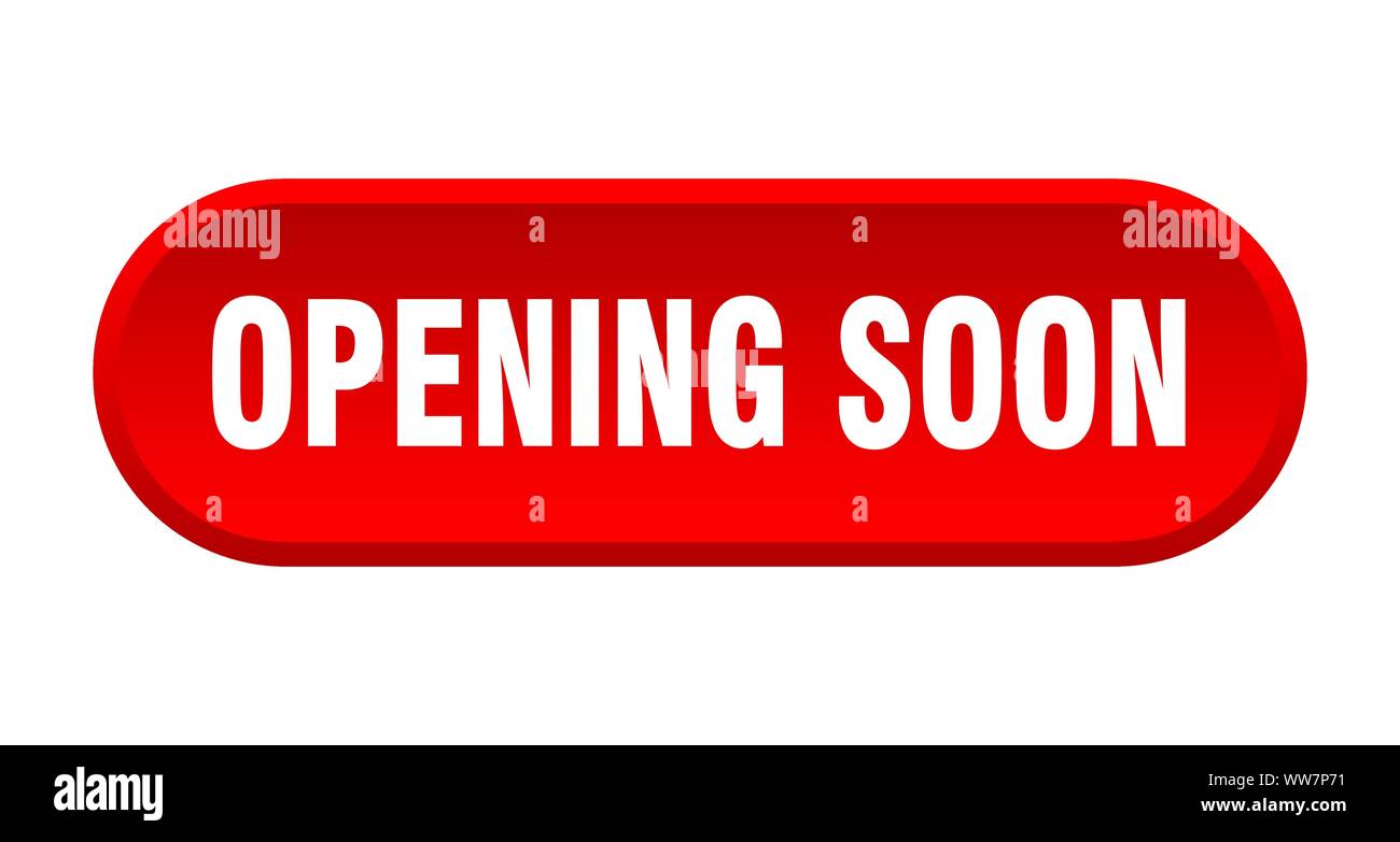 opening soon button. opening soon rounded red sign. opening soon Stock