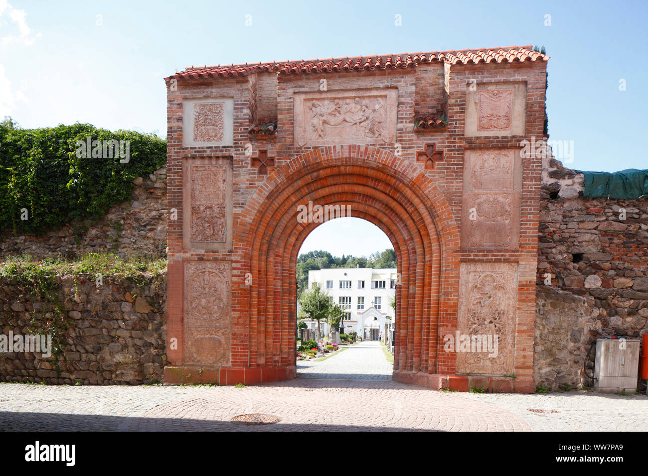 Portal to the old town cemetery, Wasserburg am Inn, Upper Bavaria, Bavaria, Germany, Europe Stock Photo