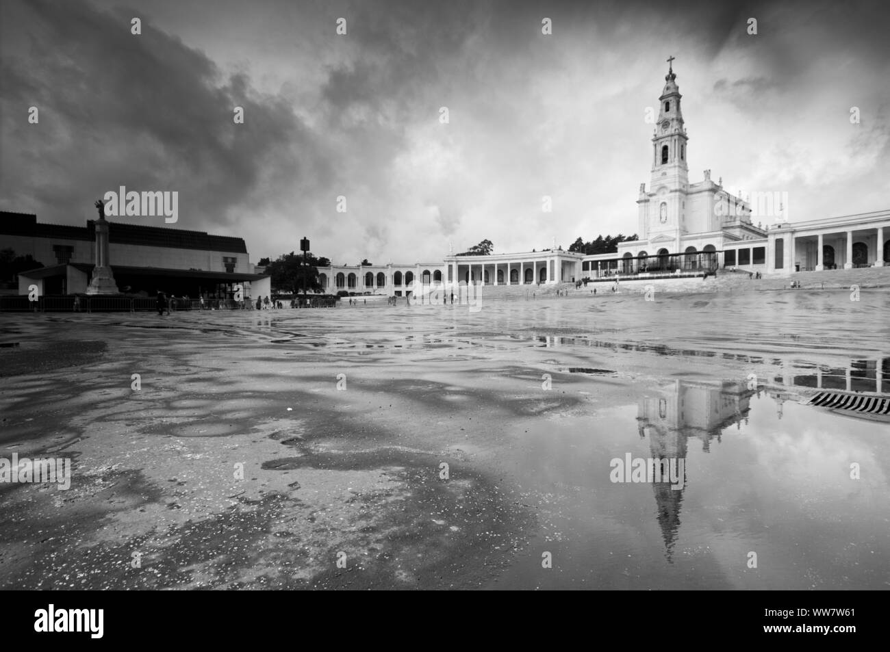 Fatima view with reflection on the water after the rain Stock Photo