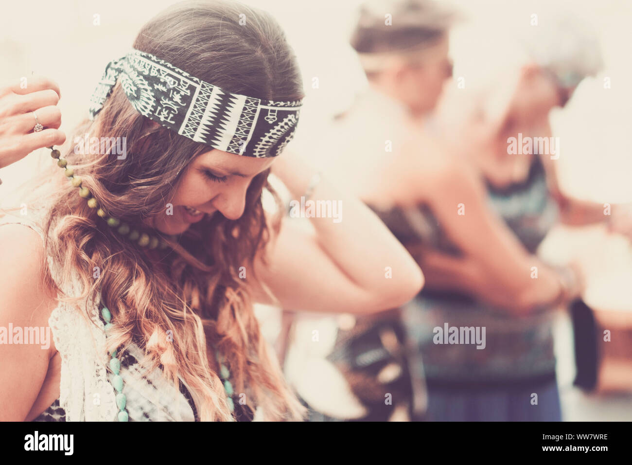 Cheerful Hippy Indian Style Clothes And Accessories Young Lady Put